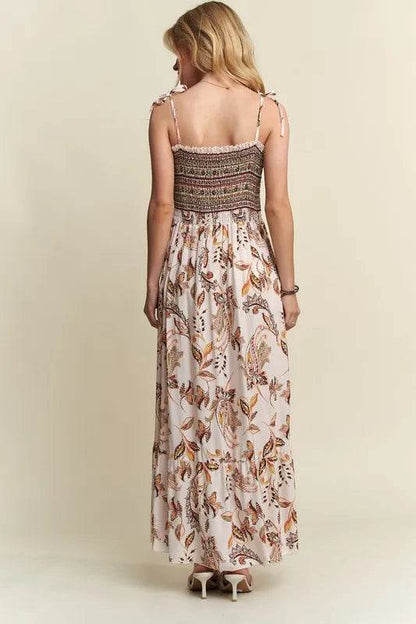 ADORA Smocked Printed Square Neck Tie Shoulder Cami Dress Trendsi 4d086e31-ba93-45d3-a8c6-d1cf16762e0c-Max