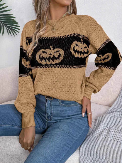 Pumpkin Round Neck Long Sleeve Sweater Trendsi 4d26dd9c-5b4e-490a-9a2e-becf14bddadc-Max