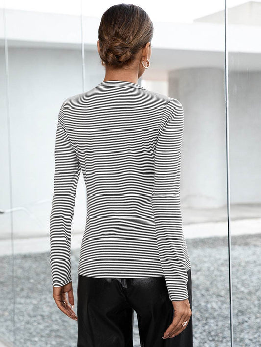 Ivy Lane Striped Buttoned V-Neck Long Sleeve Top Trendsi 4d295369cb4b4741a41ea2bef62334db-Max