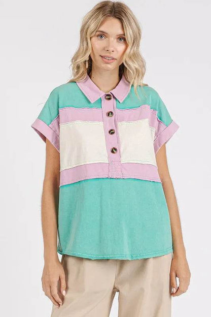 Mittoshop Color Block Henley Short Sleeve Polo Shirt Seafoam Trendsi 4d3c4525-a12f-4099-96c1-5cdf431ecac7-Max