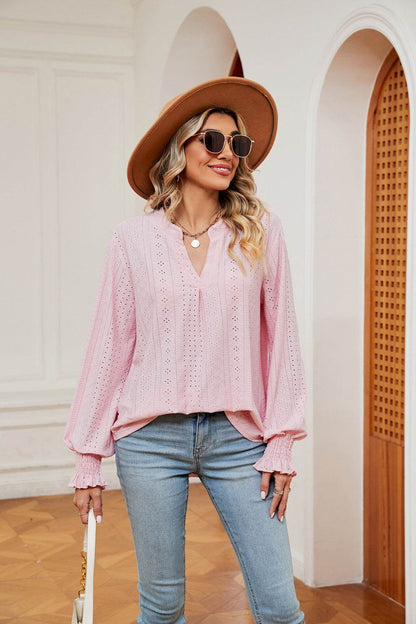 Notched Neck Flounce Sleeve Blouse Blush Pink Trendsi 4d3d3299986f45e4bdf2dd0f5df10753-Max