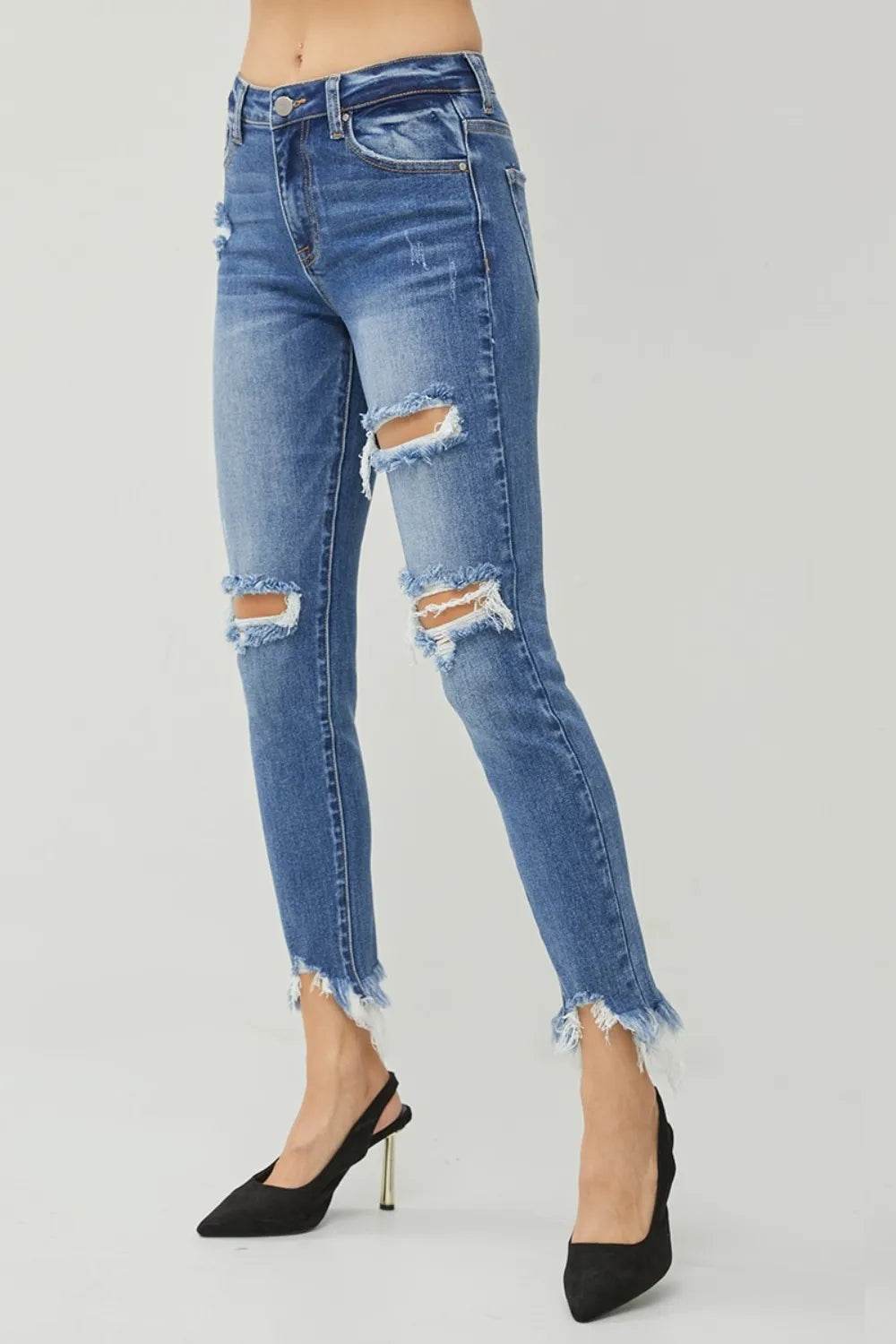 RISEN Distressed Frayed Hem Slim Jeans Trendsi 4d42b74d-444c-4da7-a6b7-5813d20c1a7f-Max