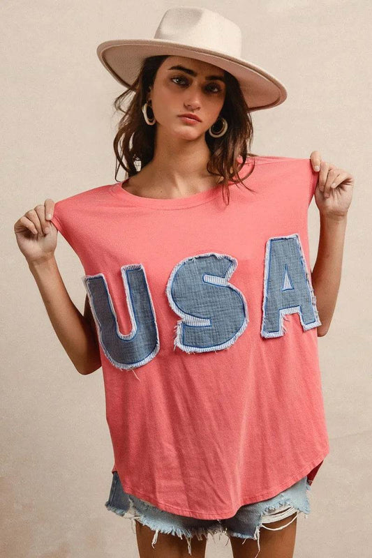 BiBi Washed Jersey With Usa Patched Raw Cut Edge Detail CORAL DENIM Trendsi 4d5f59b822104502a31e1dc1d22193dd-Max-Origin