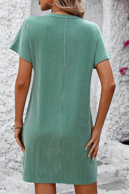 Mandy Ribbed Striped Short Sleeve Mini Tee Dress Trendsi 4d7987cd-24a5-48b1-980c-07c71ba0240a-Max