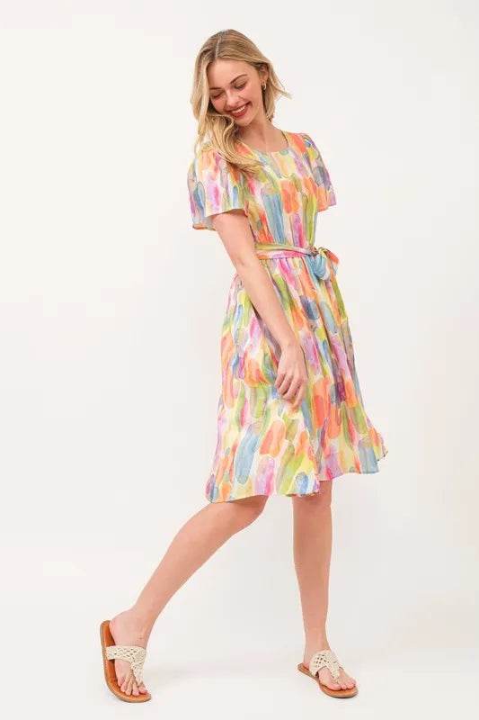 Lime 'N' Chili Watercolor Print Tie Front Midi Dress Trendsi 4dd44b87c11648ff876bf7c1401ac877-Max-Origin