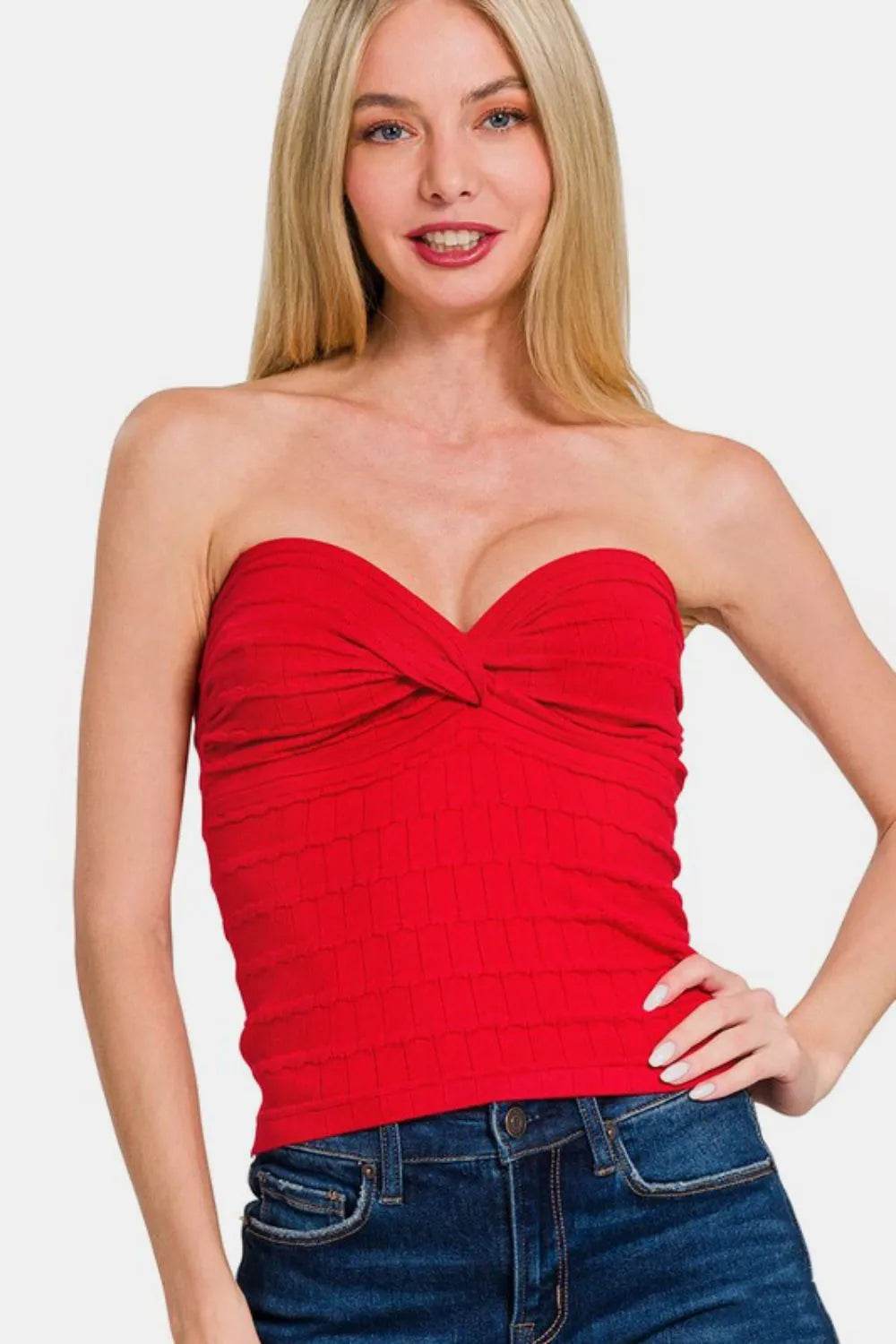 Zenana Ruched Twisted Sweetheart Neck Top Red Trendsi 4dd99b99-13ff-41d1-9dc1-aef4c17c248e-Max
