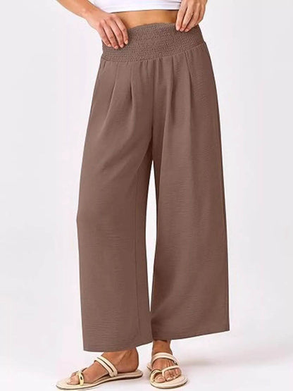 Wide Leg Smocked High Waist Pants Brown Trendsi 4df1ddfd48aa4ca19461550668ddf2e9-Max-Origin