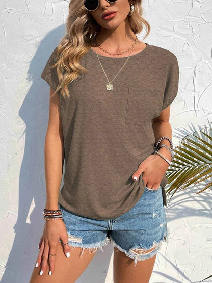 Side Slit Round Neck T-Shirt Taupe Trendsi 4e0d4c9e-8794-4513-82b5-e79f022e4664-Max-Origin