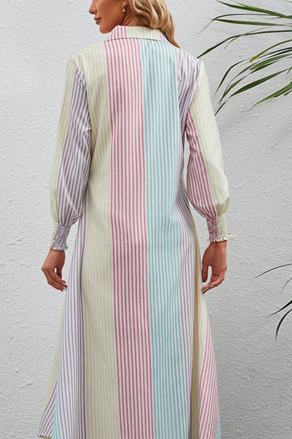 Rainbow Stripe Button-Up Maxi Shirt Dress Trendsi 4e12dae81f6e4886a42b4398b2b1f853-Max