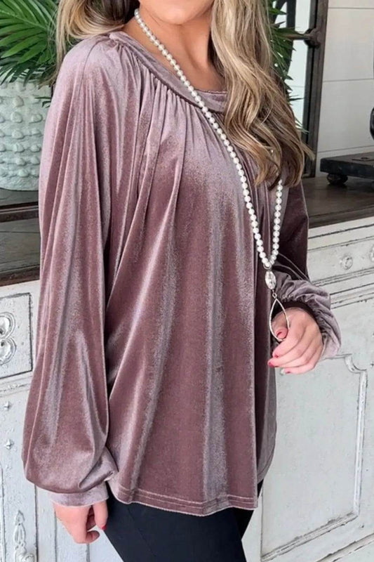 Ruched Round Neck Raglan Sleeve Blouse Trendsi 4e23cecbb5014c85b73ecdd8980fac2e-Max