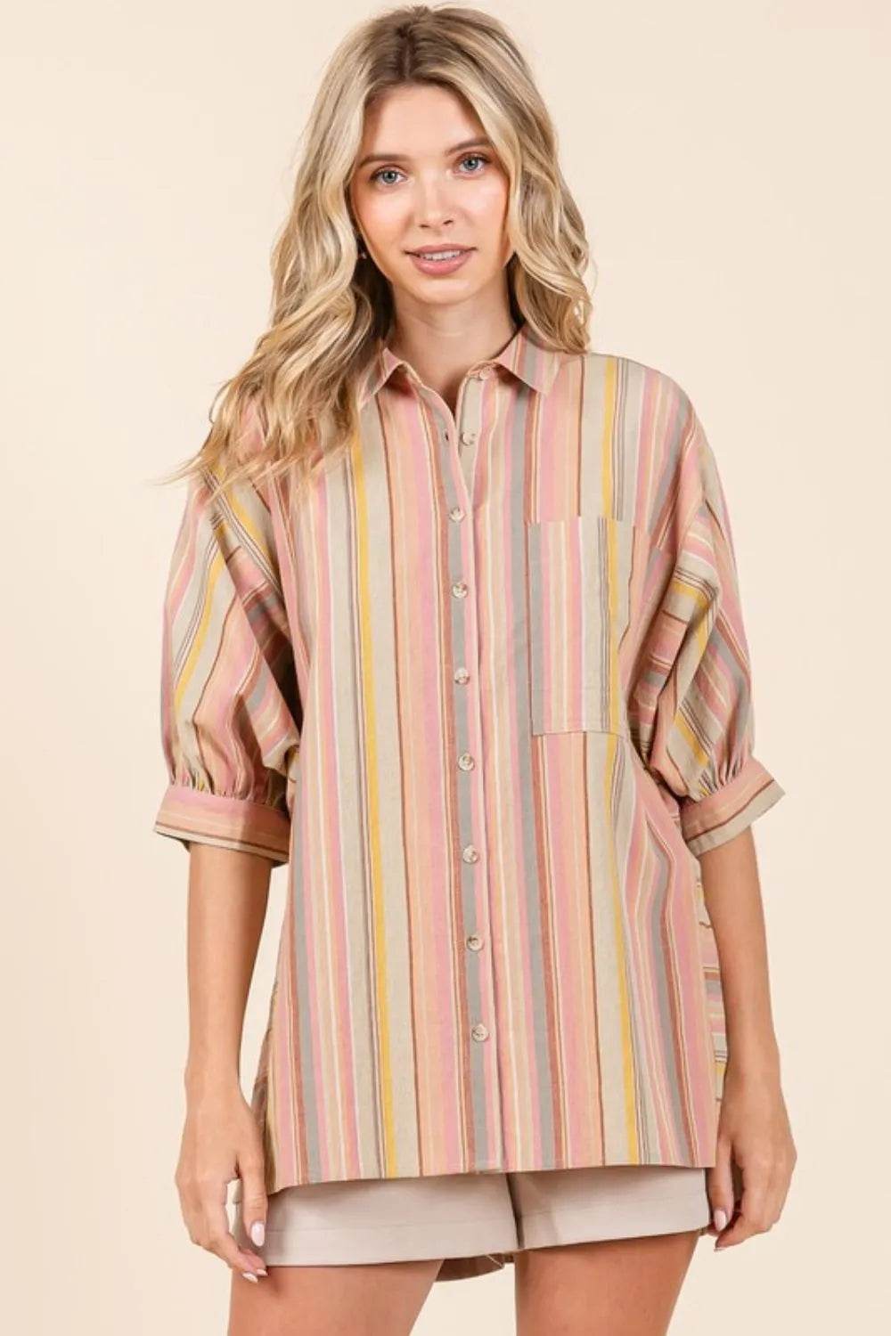 Mittoshop Striped Bubble Sleeve Button Down Shirt Trendsi 4e512e0e-4566-4d3b-9747-79e50d471d7b-Max