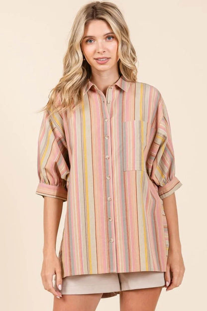 Mittoshop Striped Bubble Sleeve Button Down Shirt Trendsi 4e512e0e-4566-4d3b-9747-79e50d471d7b-Max