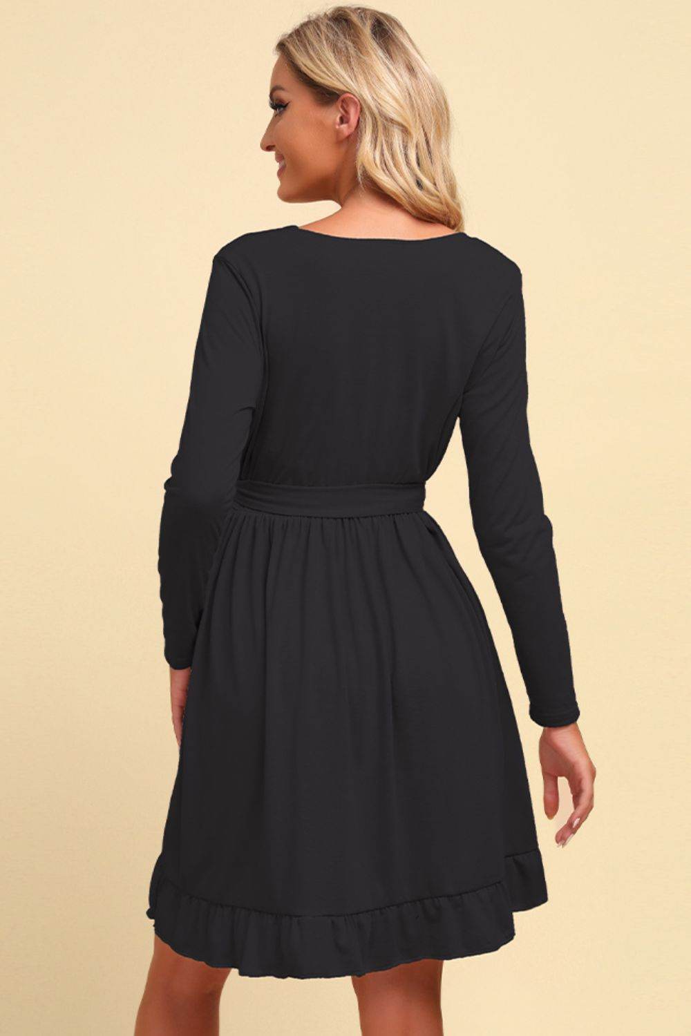 Long Sleeve Tie Waist Ruffle Hem Dress Trendsi 4e95b24a2ec6415a81c5e907e20576b2-Max