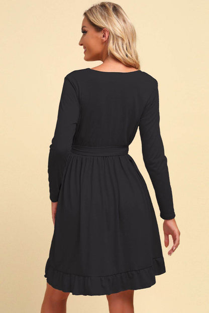 Long Sleeve Tie Waist Ruffle Hem Dress Trendsi 4e95b24a2ec6415a81c5e907e20576b2-Max