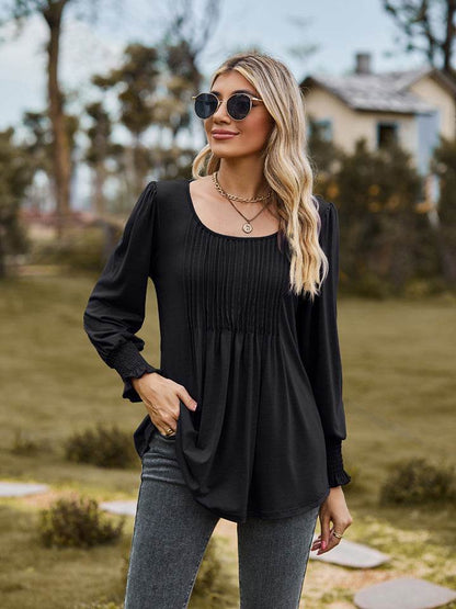 Puff Sleeve Pleated Blouse Black Trendsi 4ecdec53181041cdb3ef121c8441619e-Max