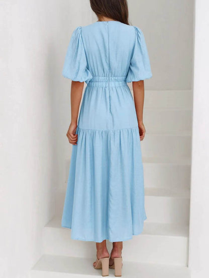 V-Neck Puff Sleeve Midi Dress Trendsi 4efe7fb3-20d6-4f19-b68a-20dcfdd00afd-Max-Origin