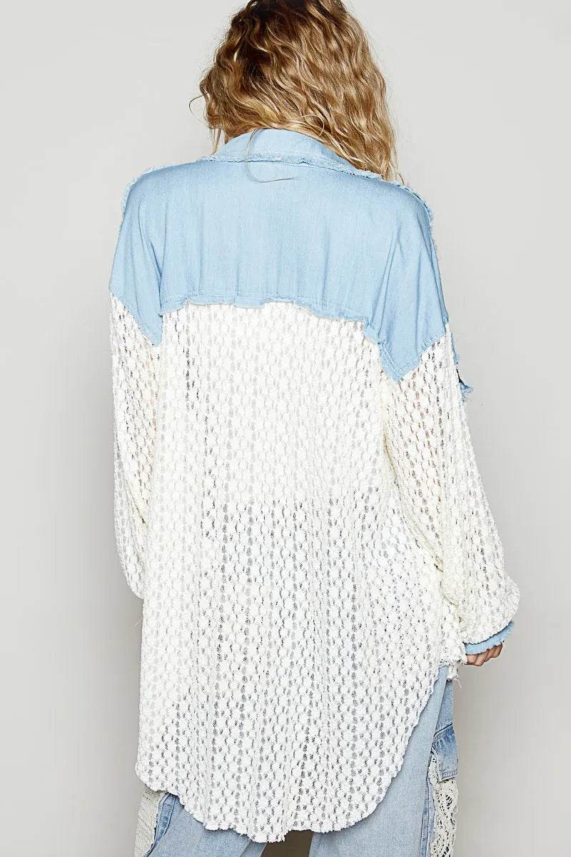 POL High-Low Denim Patchwork Lace Shirt Trendsi 4f1408ce-1e7f-4df9-9a6c-71ab9ca2695c-Max-Origin