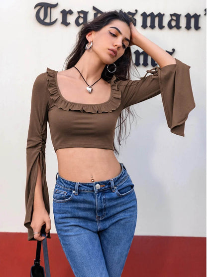 Ruffled Square Neck Long Sleeve Top Trendsi 4f40299a-50e4-481b-a8d2-dfb620b7d99b-Max-Origin