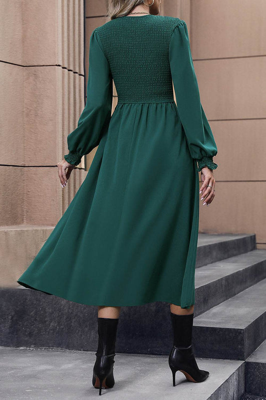 Perfee Smocked Long Sleeve Midi Dress Trendsi 4f45c151692d42c39bf09e585f71b908-Max