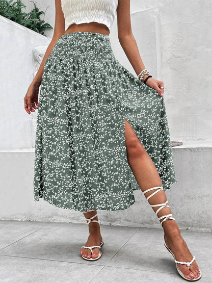 Slit Smocked Printed Skirt Sage Trendsi 4f4a668a-1ff4-472e-8de7-2cb9f22547d0-Max-Origin