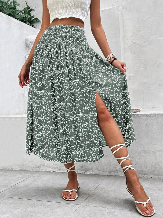 Slit Smocked Printed Skirt Sage Trendsi 4f4a668a-1ff4-472e-8de7-2cb9f22547d0-Max-Origin