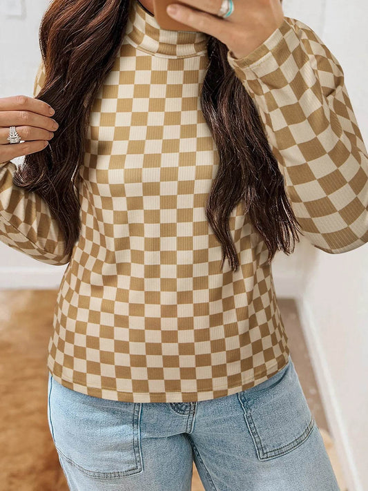 Check Pattern Turtleneck Slim Long Sleeve Tee Tan Trendsi 4f77fe2f811c447db2b017d1bcce9f11-Max-Origin