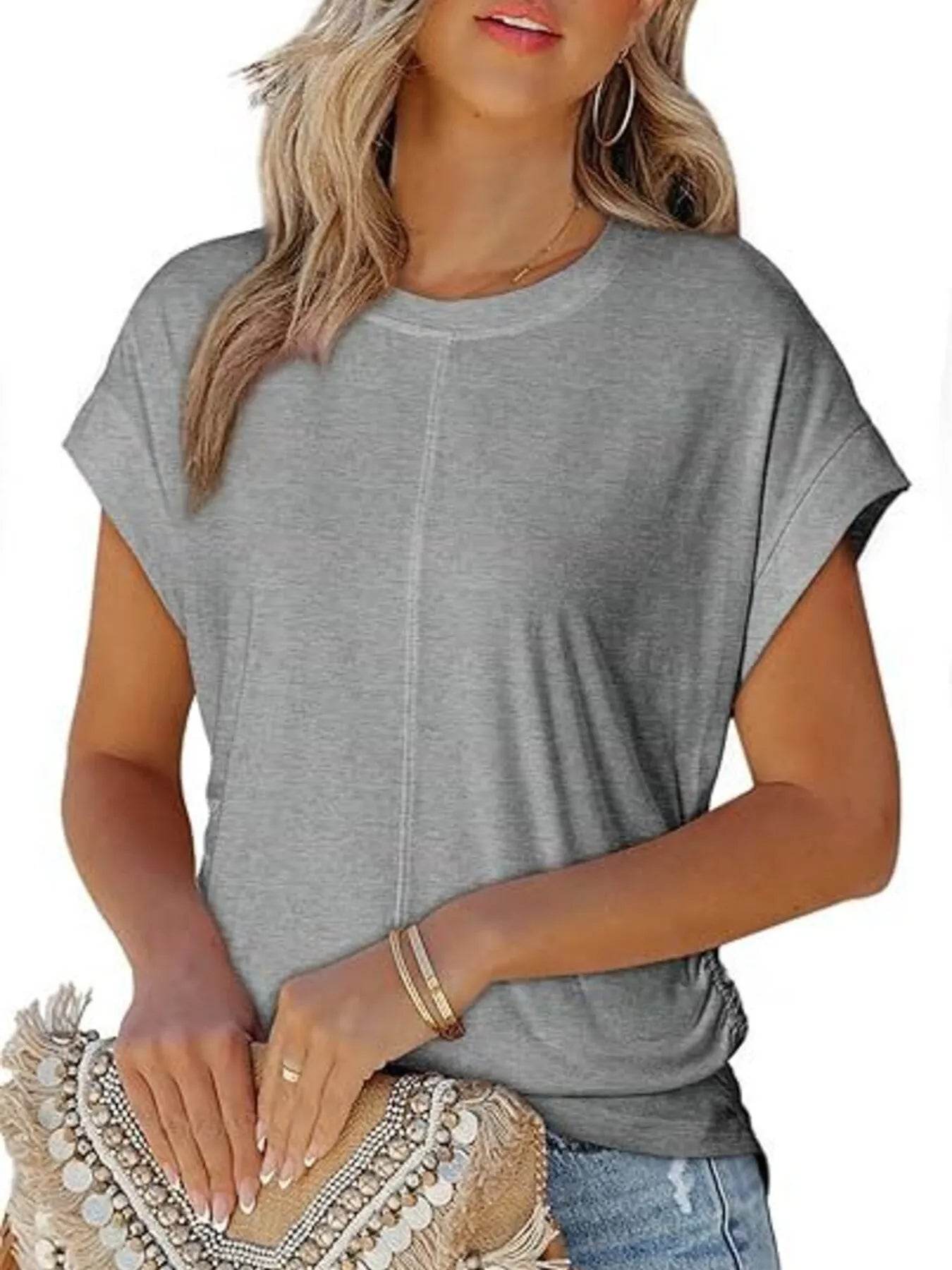 Round Neck Short Sleeve T-Shirt Gray Trendsi 4f8860d14cff4a1ca378b4b92c6f1c70-Max-Origin