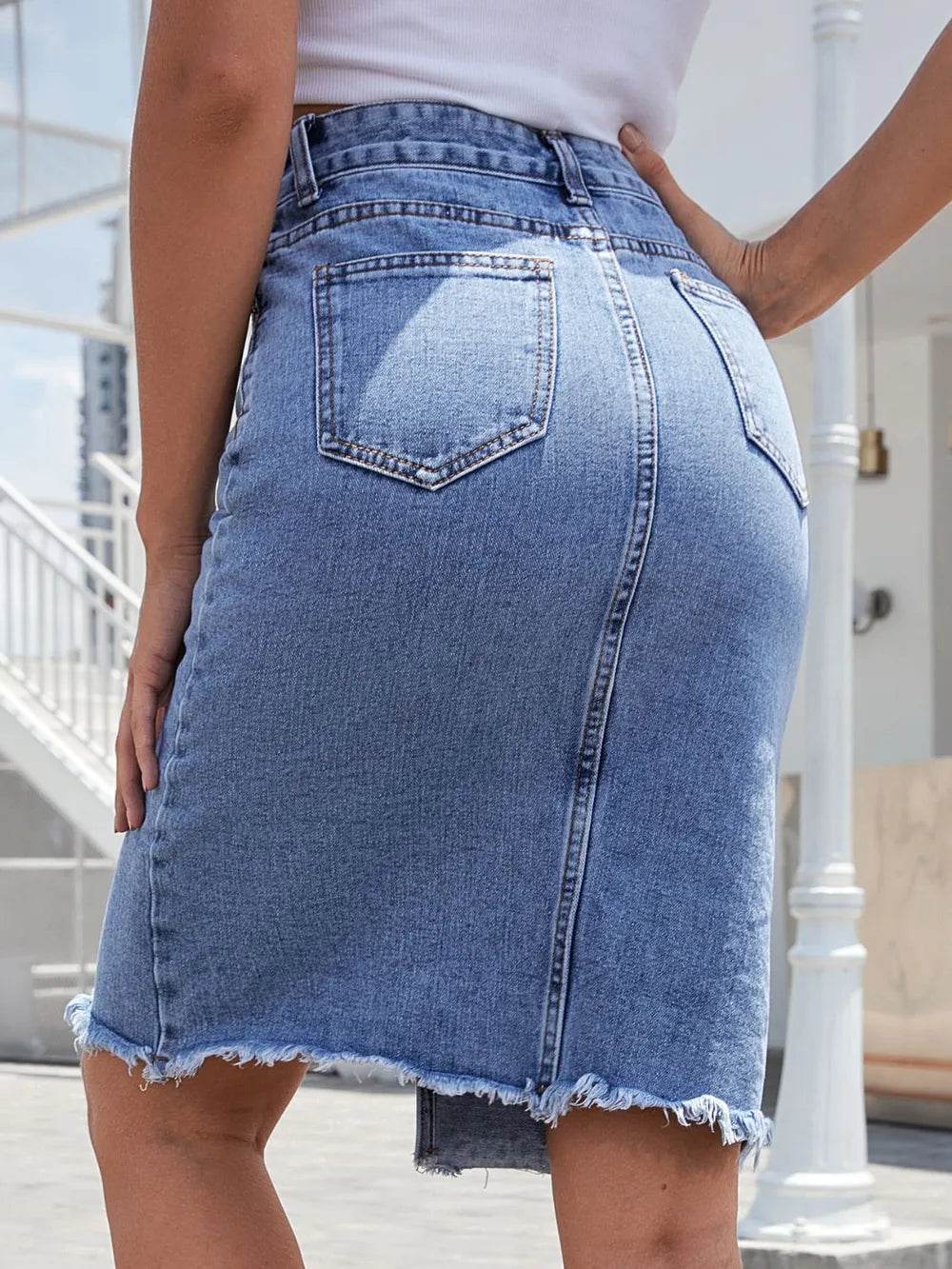 Raw Hem Slit Denim Skirt Trendsi 4f9397ed-3097-4492-8bd1-67fa0deadad8-Max