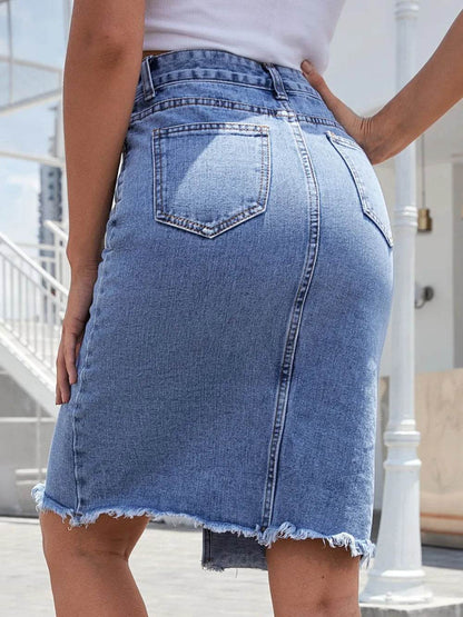 Raw Hem Slit Denim Skirt Trendsi 4f9397ed-3097-4492-8bd1-67fa0deadad8-Max