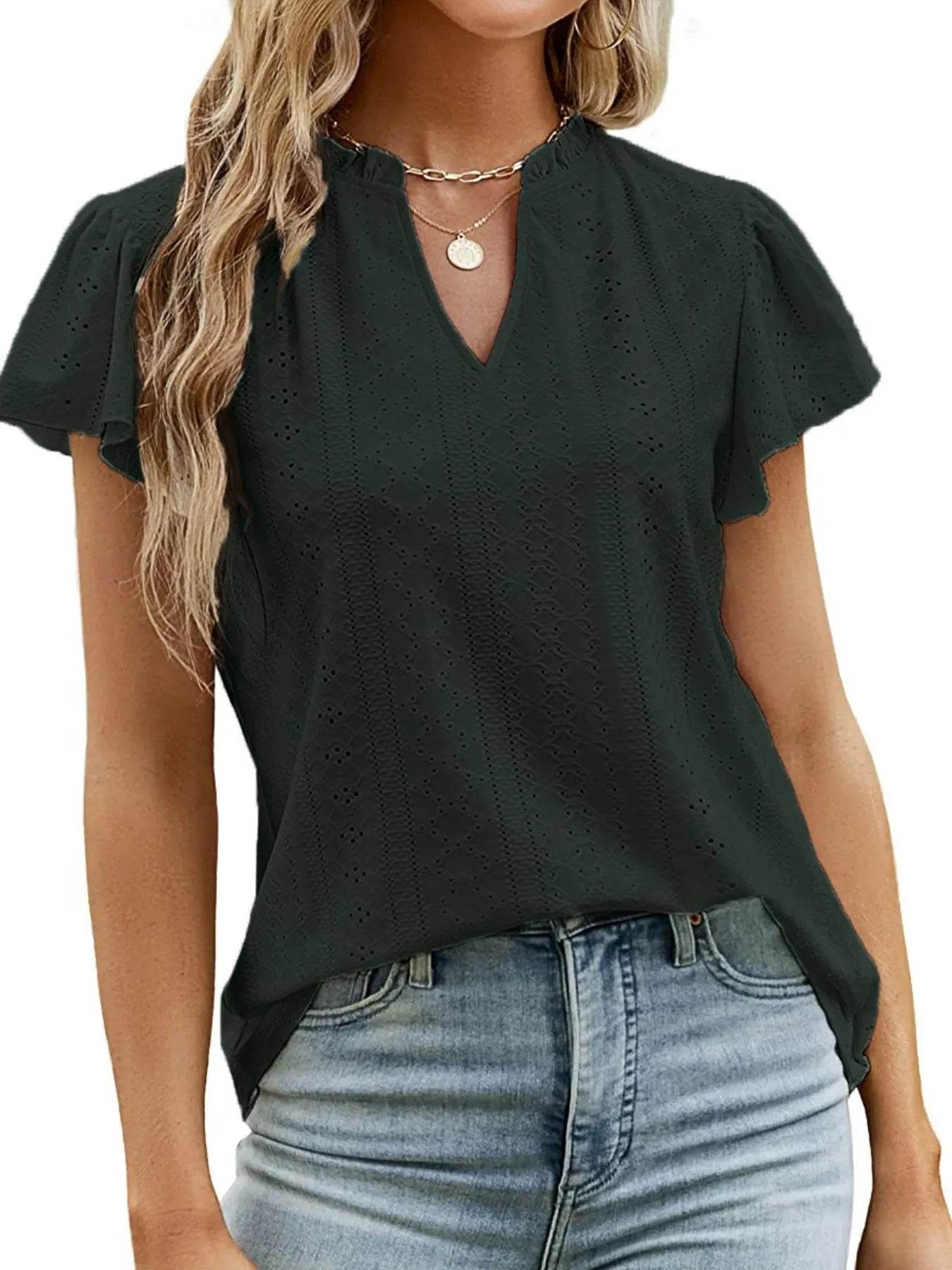 Eyelet Notched Short Sleeve T-Shirt Trendsi 4f99d875-8b93-496e-a8e2-5fc52ef00d43-Max-Origin