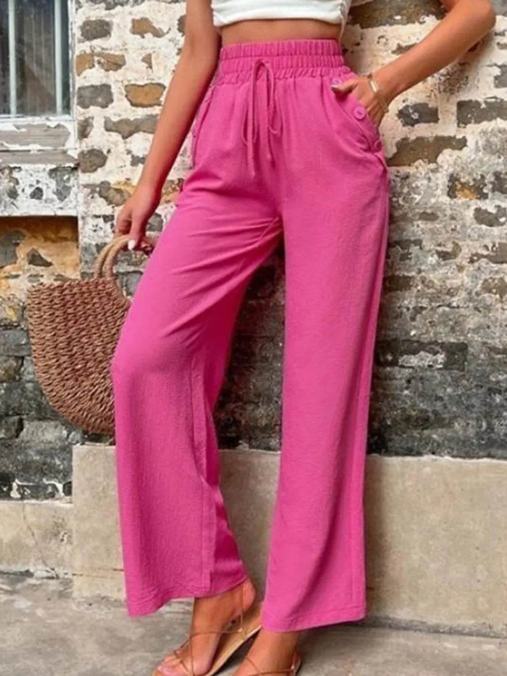 Tied High Waist Wide Leg Pants with Pockets Trendsi 4f9dfefb-048b-4103-bef4-4edbf5a8f3a6-Max
