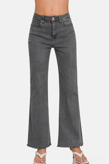 Zenana Acid Washed Frayed Hem Bootcut Jeans Dark Gray Trendsi 4fa9dbfc-b6f2-4b71-96c2-6e7427fd6ea6-Max
