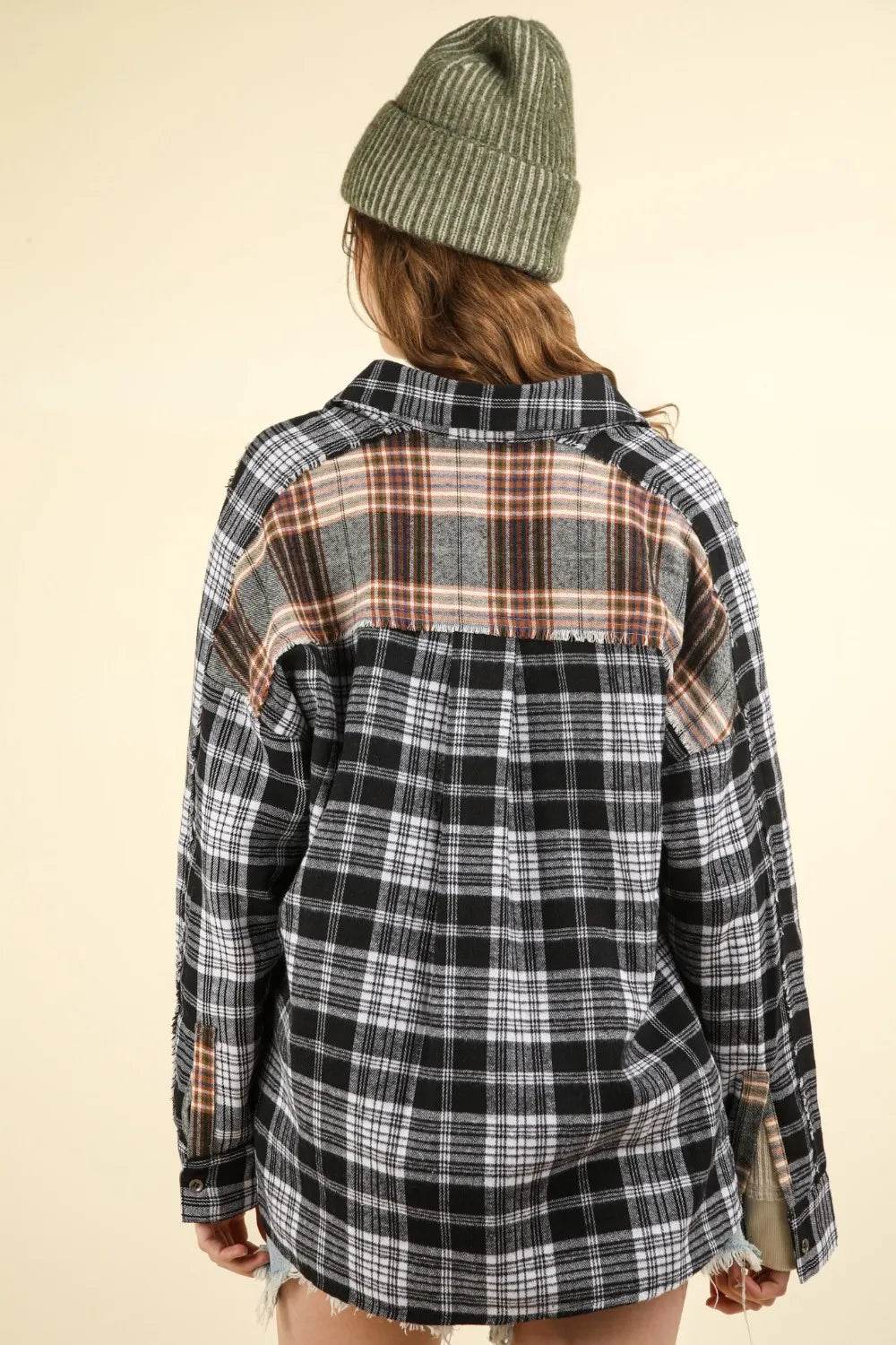 VERY J Contrast Plaid Raw Detail Shirt Trendsi 4fc7f6a6-b8d3-46ff-b34a-9f1d8e41dcd6-Max
