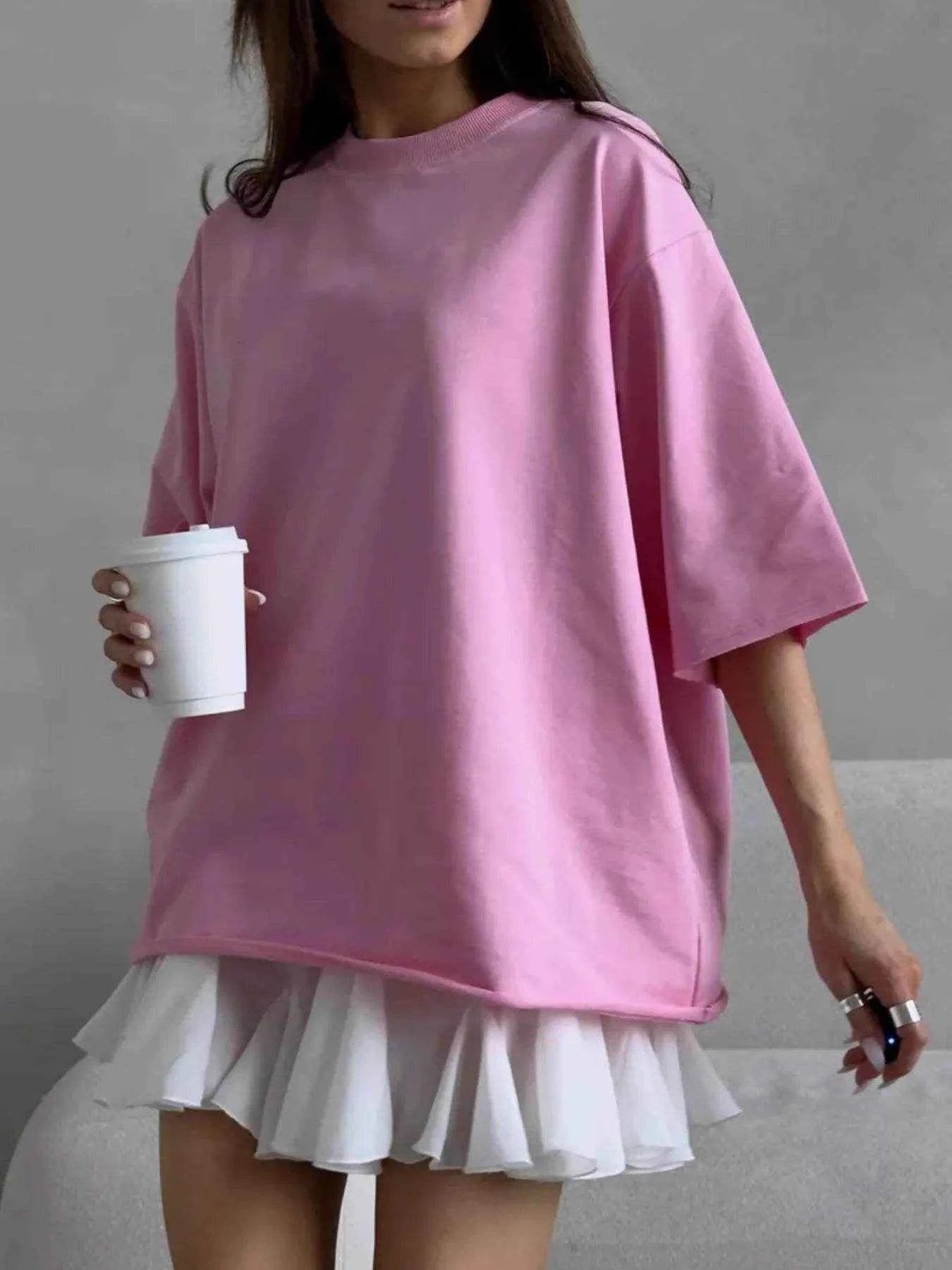 Round Neck Half Sleeve Oversized T-Shirt Pink Trendsi 4fde5e74-1255-447a-a92f-d72a68acff54-Max-Origin