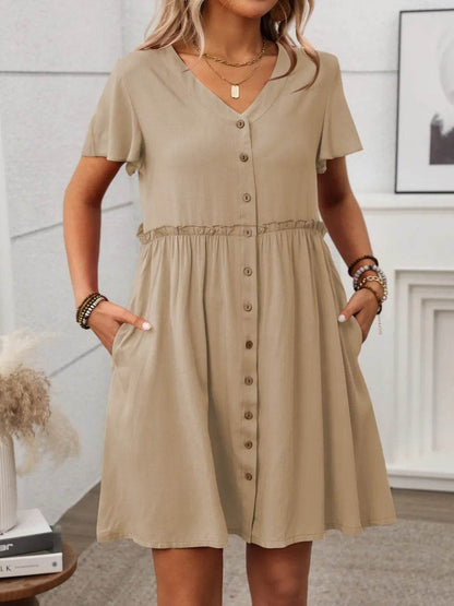 Button Front Flutter Sleeve Dress Trendsi 5024b153-da1a-481e-b996-1c70baf22f37-Max
