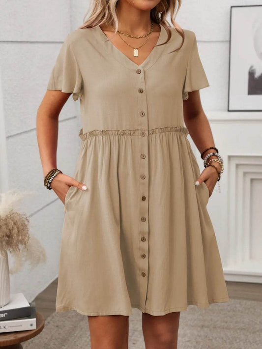 Button Front Flutter Sleeve Dress Trendsi 5024b153-da1a-481e-b996-1c70baf22f37-Max