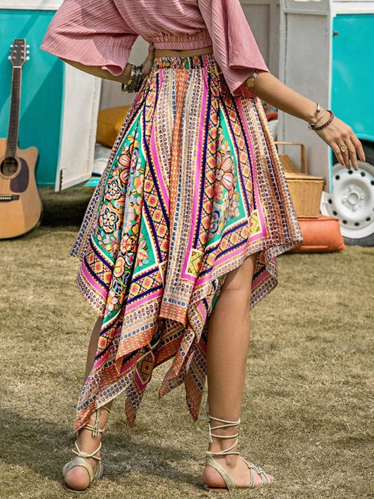 Printed High Waist Handkerchief Hem Skirt Trendsi 508fb641-26e0-43d1-850c-7be502680847-Max