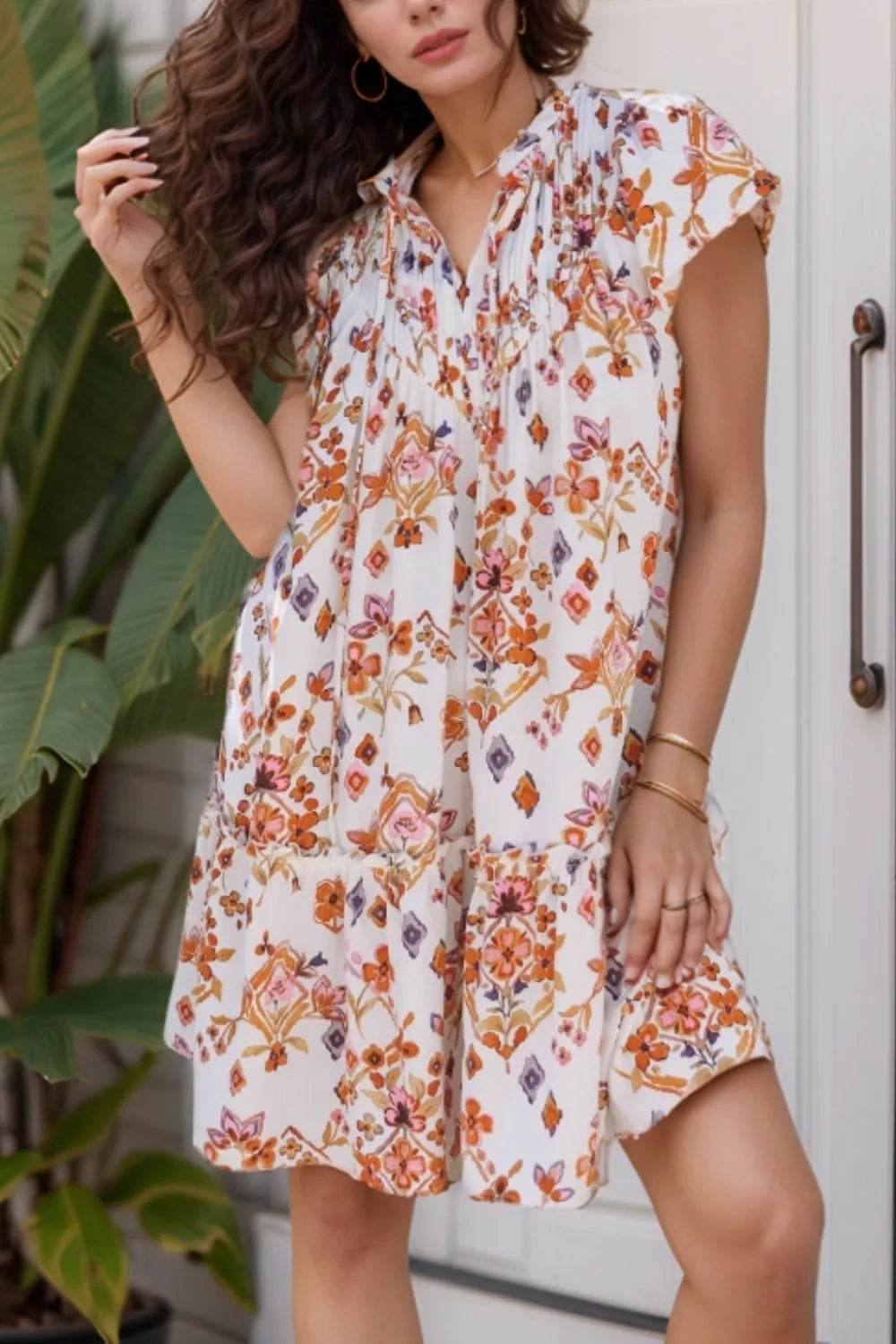 Printed Tie Neck Cap Sleeve Mini Dress Floral Trendsi 50a99c97-ebca-41e7-8f70-4056898a5b2d-Max-Origin