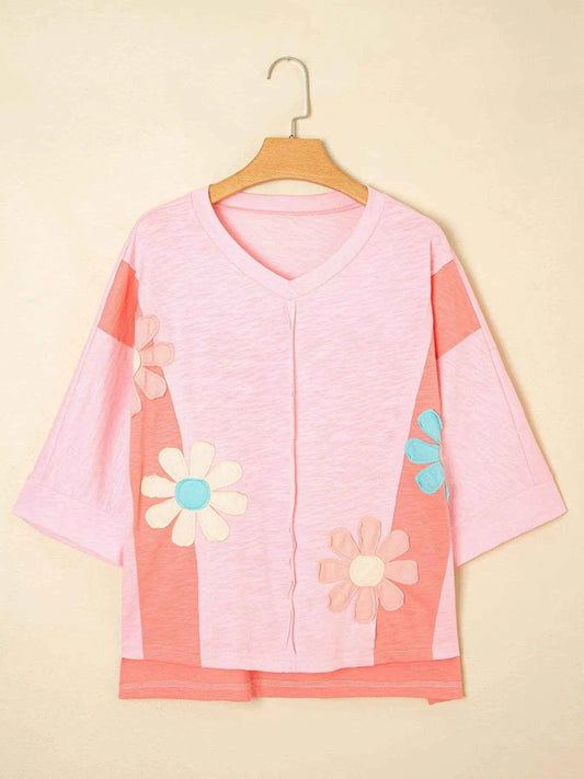 Flower Patched Exposed Seam Oversized T Shirt Trendsi 50ac0dbcedcf4c469542afb3aad7b1ec-Max-Origin