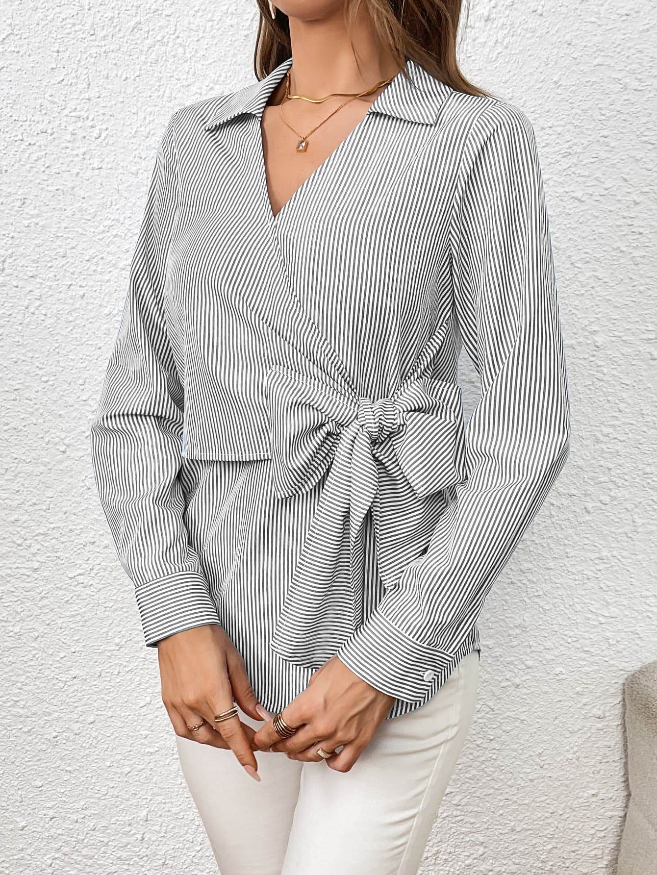 Ivy Lane Bow Tie Waist Johnny Collar Neck Striped Blouse Trendsi 50b4f33962b547cfa7db82b6c9eaf8f8-Max