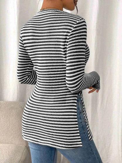 Side Slit Striped Long Sleeve T-Shirt Trendsi 50b8a29c77604571873081003068ac14-Max-Origin