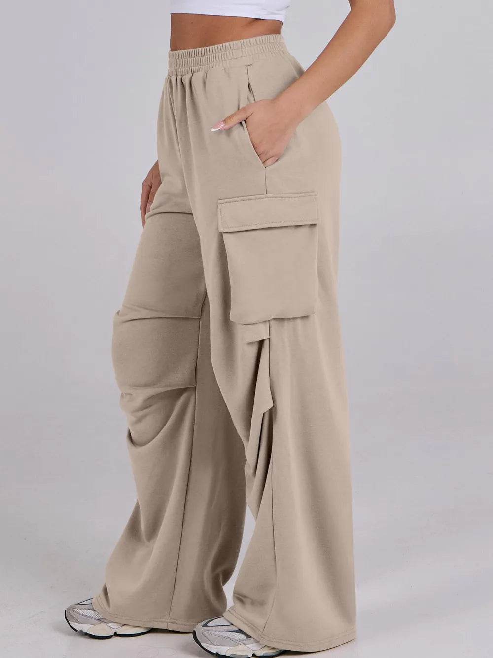 Elastic Waist Wide Leg Pants with Pockets Tan Trendsi 50c750ee-47a3-4db5-a292-ed000d6983f1-Max