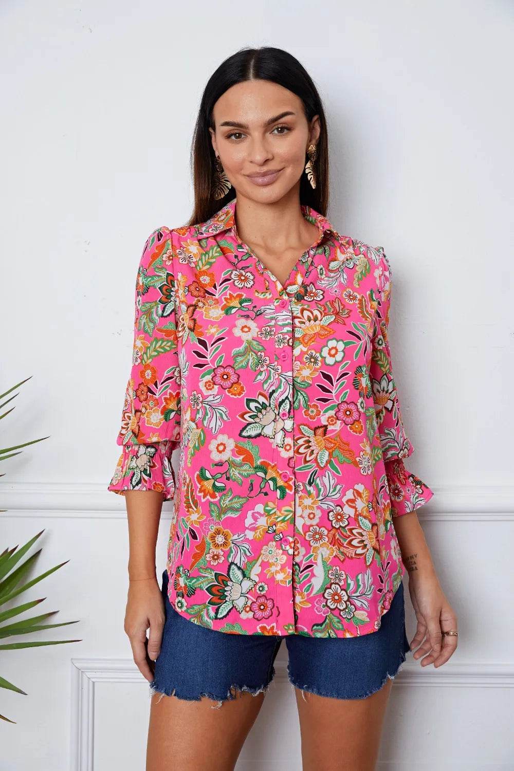 Floral Button Up Flounce Sleeve Shirt Trendsi 50d73891-0bee-41b9-8ff0-3375c94ab166-Max
