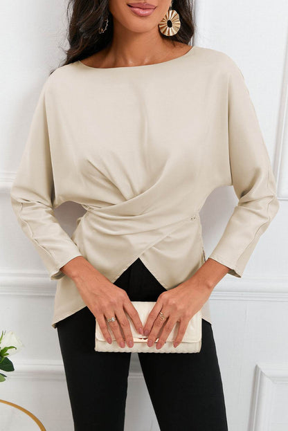 Boat Neck Back Tie Long Sleeve Satin Blouse Trendsi 514e79604562460fa7e44970a0f74b2f-Max