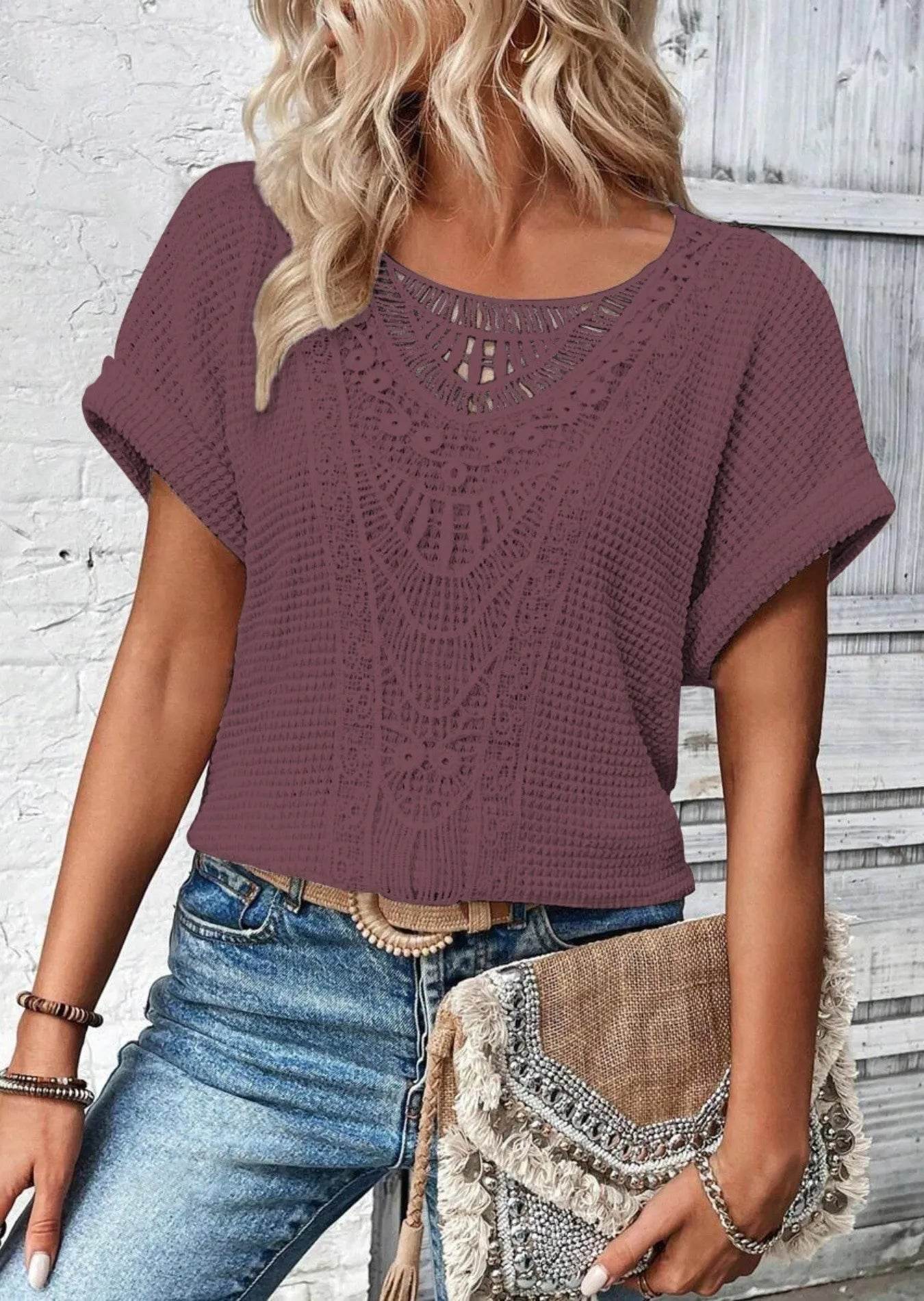 Crochet Lace Short Sleeve Casual T-Shirt Trendsi 516be31f-8756-4329-85da-19ecb4d892a4-Max-Origin