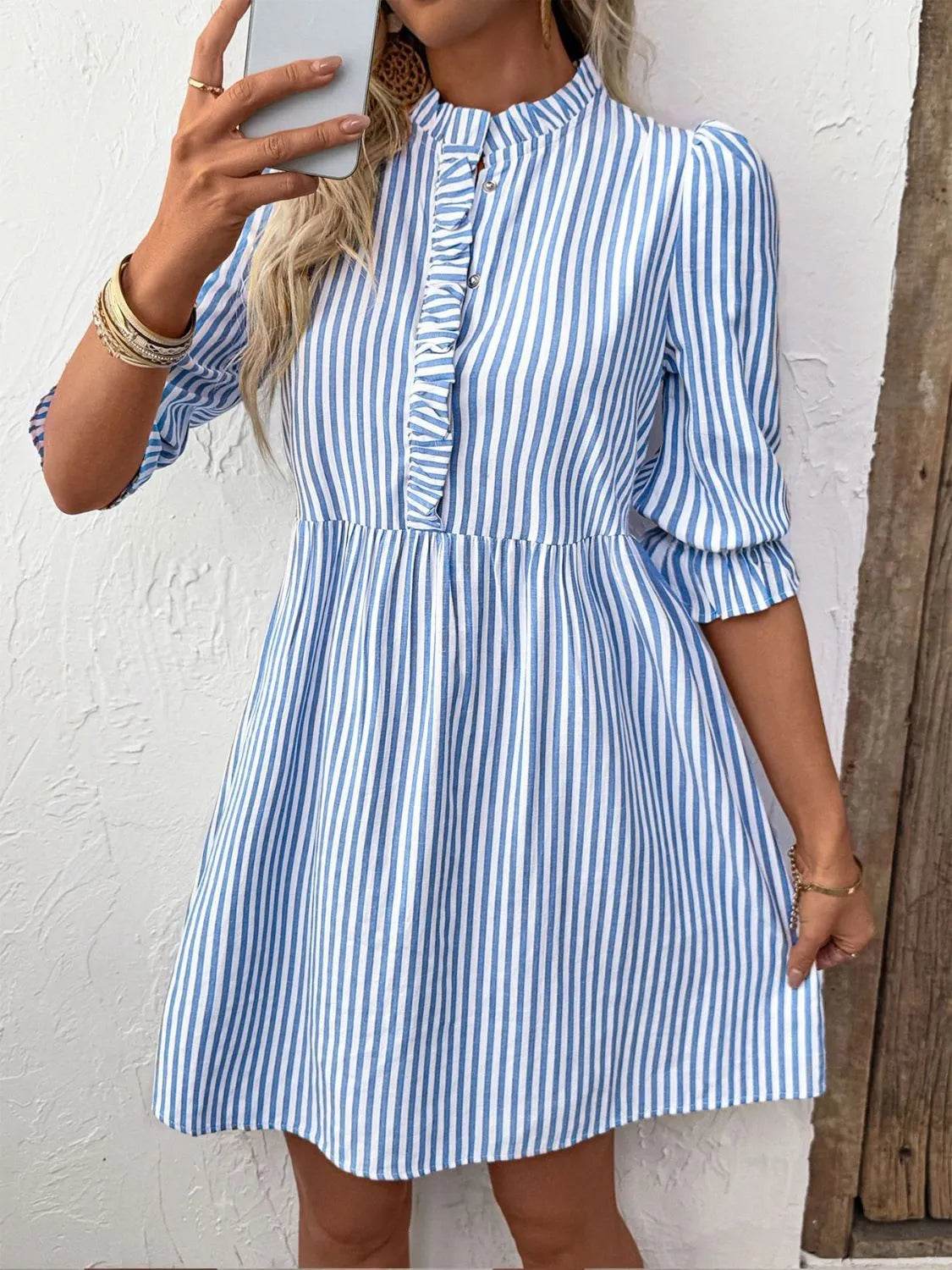 Striped Half Sleeve Mini Shirt Dress Trendsi 51a8c7e7-8454-46fb-a67c-8a08a8d6464c-Max-Origin