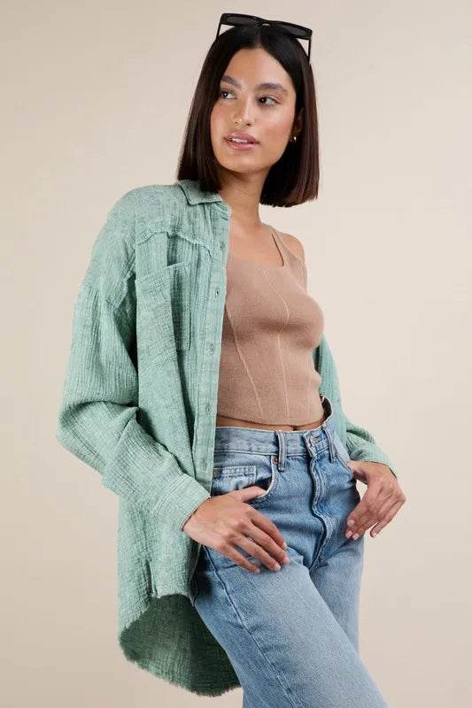 VERY J Mineral Washed Gauze Button Down Shirt Trendsi 520ad8f4a83b4df8a3e2906b90ce019c-Max-Origin