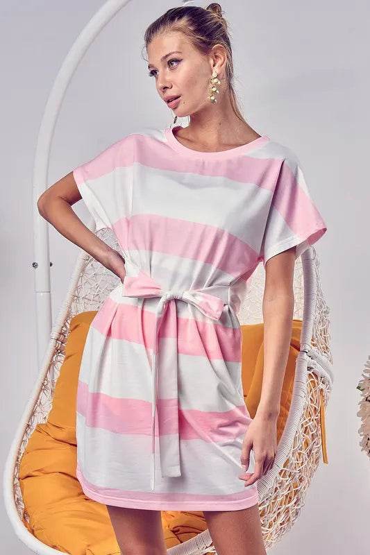BiBi Tie Front Striped Short Sleeve Dress Trendsi 520d4c02-5d8e-4dc9-a104-5c867b9cc81b-Max-Origin