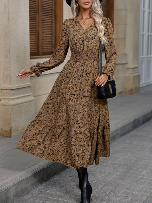 V-Neck Flounce Sleeve Ruffle Hem Dress Caramel Trendsi 522abdd8053a4f538cc7f1d1edbea424-Max