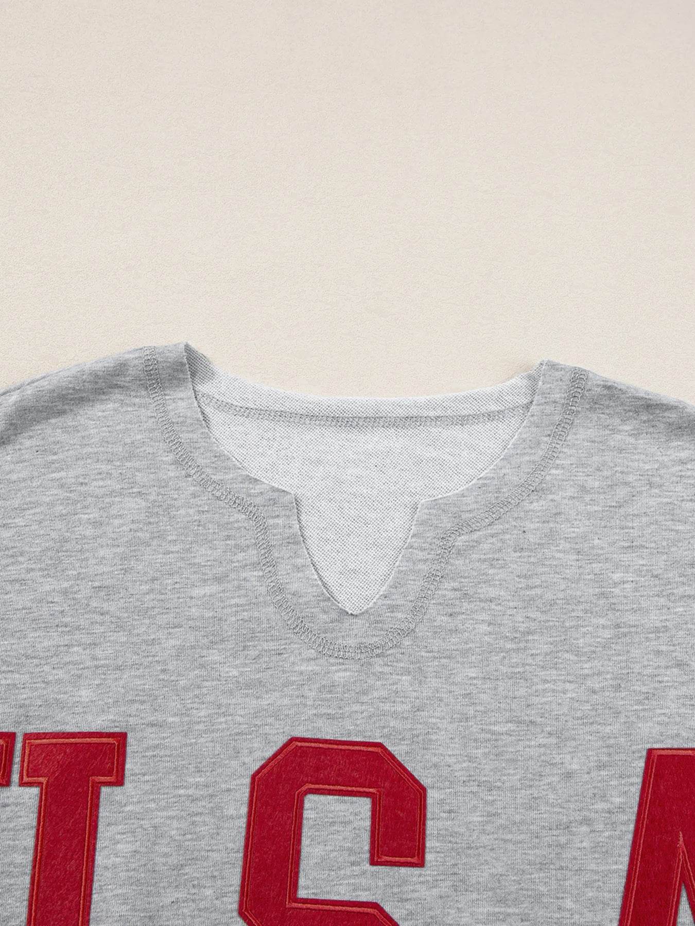 USA Lettering Patch Notched Neck T-Shirt Trendsi 524130531635479e886b8e9f7b412488-Max-Origin